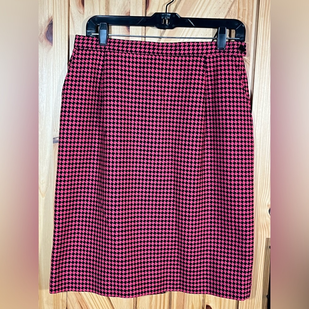 Vintage Pendleton 100% Wool Black & Pink Geometric Print Lined Skirt Size 14